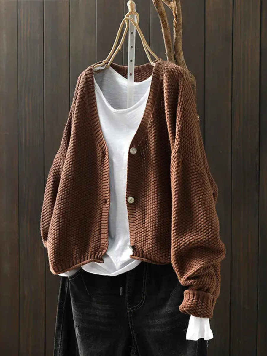 Halvine | Women's Relaxed Knit Cardigan - Burgundy - Image 2