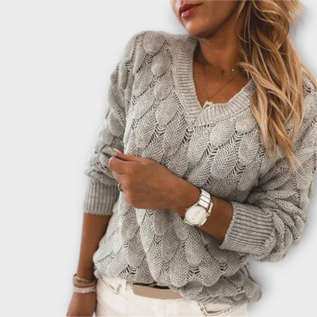 Aldina | Dame Striktrøje V-hals Pullover - Image 1