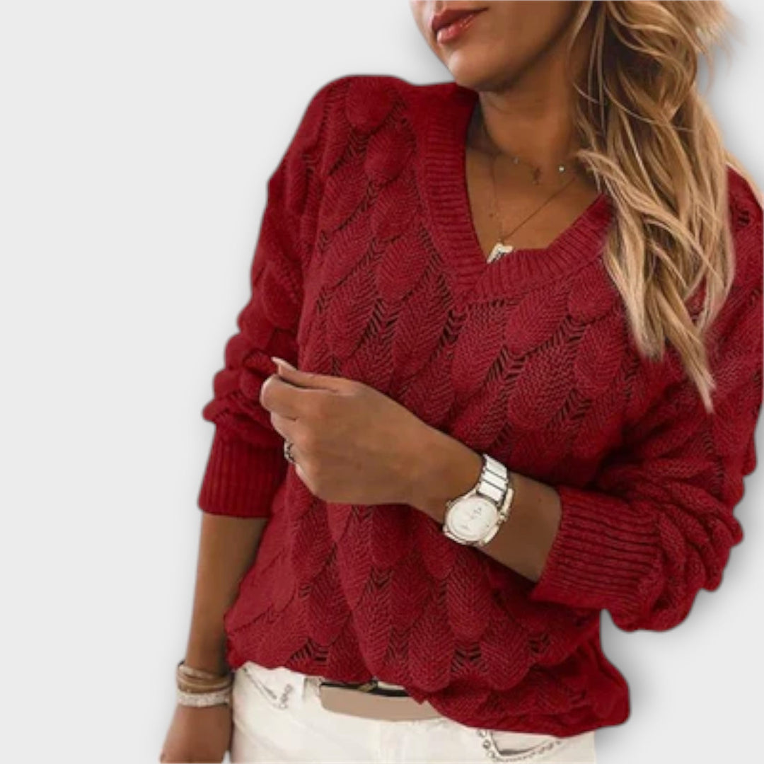 Aldina | Dame Striktrøje V-hals Pullover - Image 3