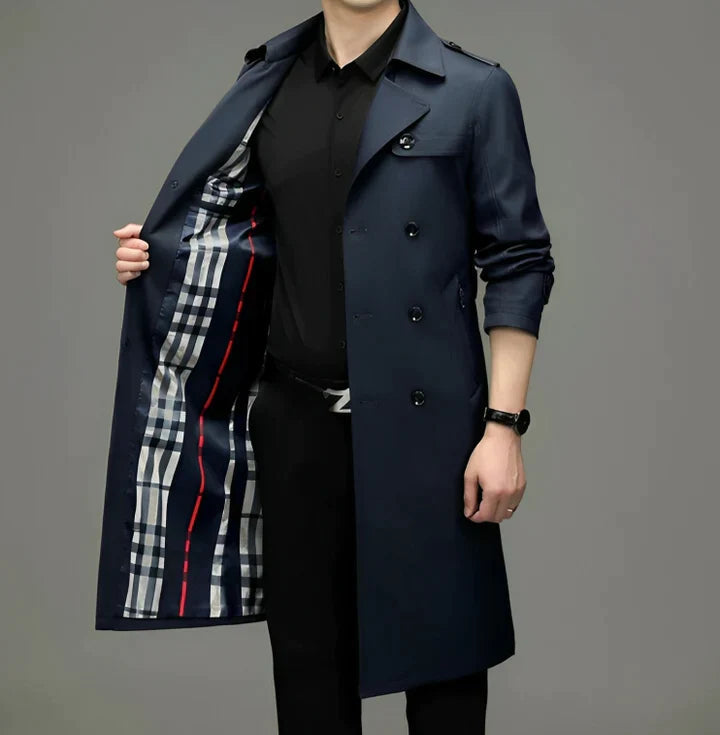 Aldwin | Herre lang trenchcoat dobbeltknappet - Navy - Image 1