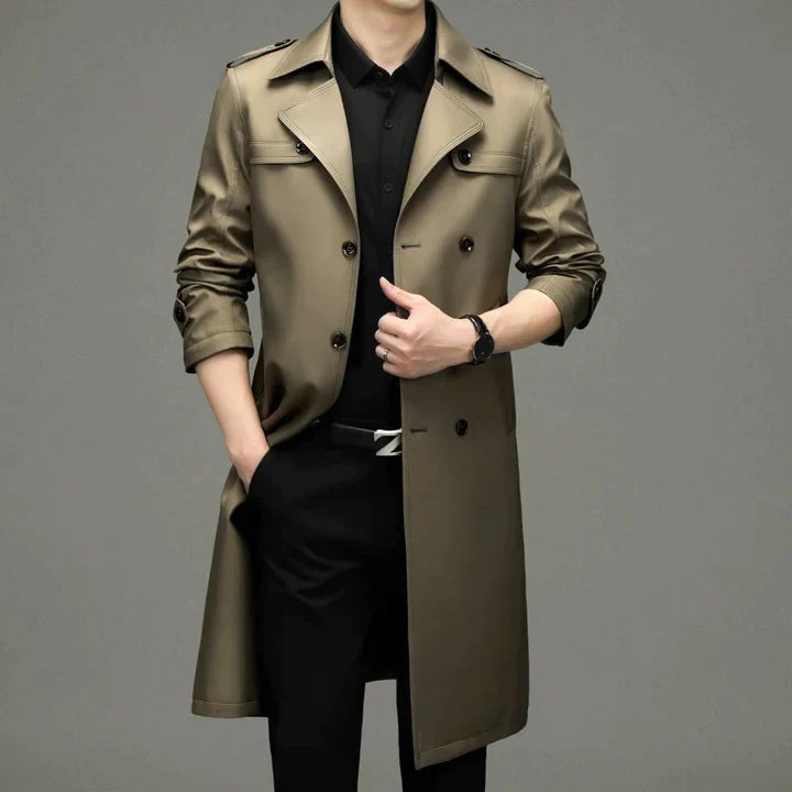 Aldwin | Herre lang trenchcoat dobbeltknappet - Navy - Image 2