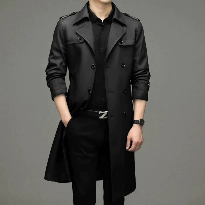 Aldwin | Herre lang trenchcoat dobbeltknappet - Navy - Image 4