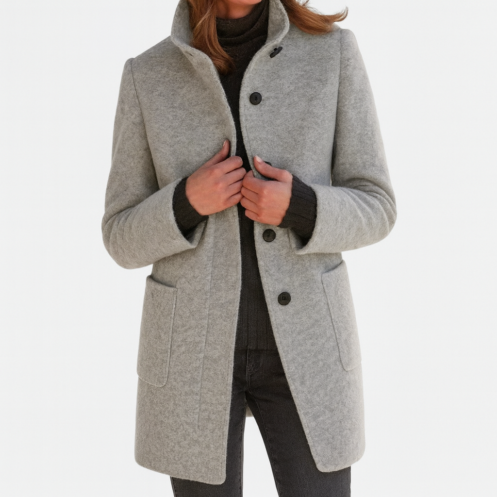Annika | Dame Vinterfrakke Uld - Light Grey - Image 1