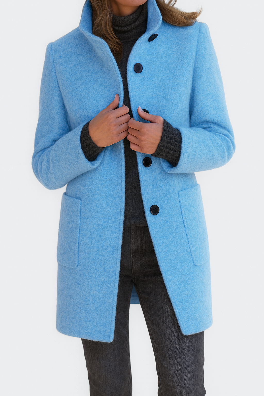 Annika | Dame Vinterfrakke Uld - Light Grey - Image 10