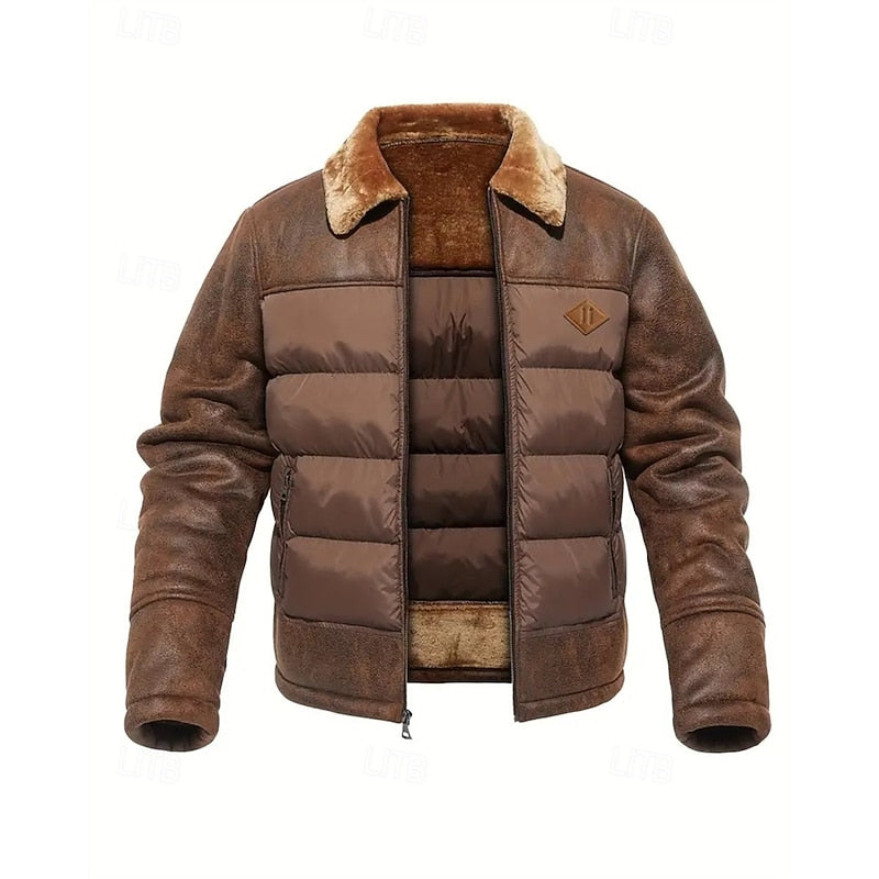 Baldwulf | Herre Vinterjakke Steppet med Fellkrave - Brown - Image 1