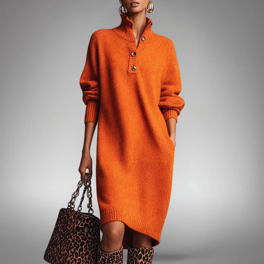 Belvind | Dame Strikket Midi Kjole Oversized - Orange - Image 1