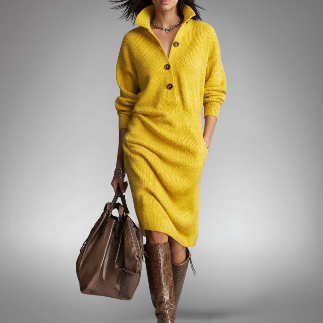 Belvind | Dame Strikket Midi Kjole Oversized - Orange - Image 10