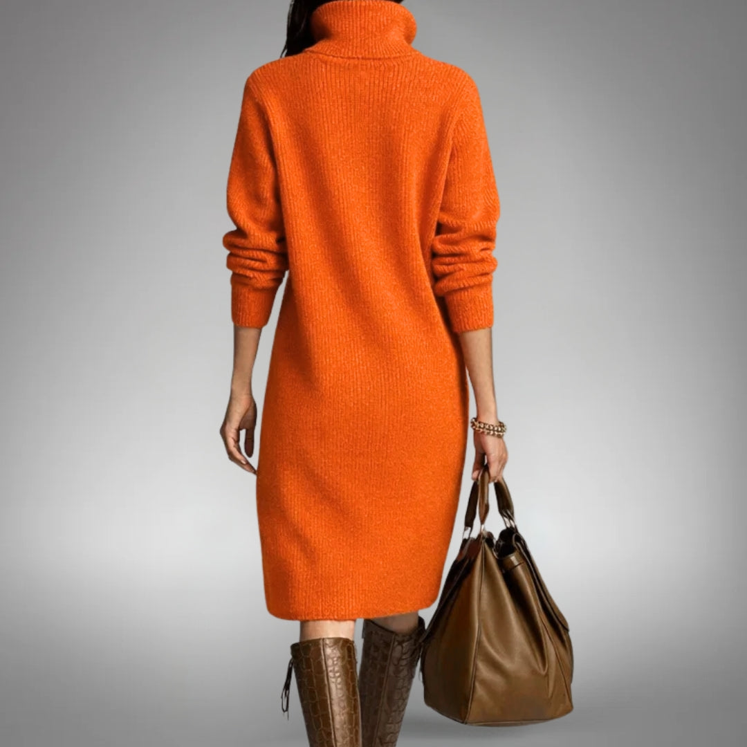 Belvind | Dame Strikket Midi Kjole Oversized - Orange - Image 3