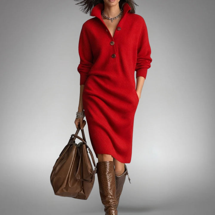 Belvind | Dame Strikket Midi Kjole Oversized - Orange - Image 4