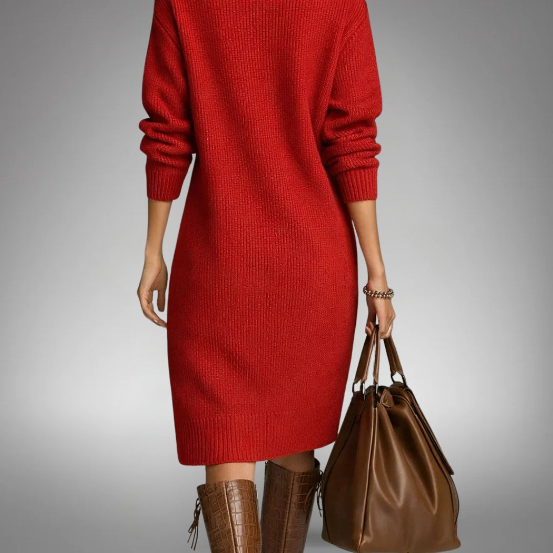 Belvind | Dame Strikket Midi Kjole Oversized - Orange - Image 5