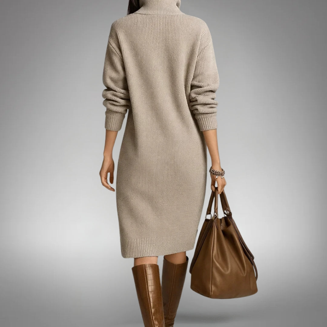 Belvind | Dame Strikket Midi Kjole Oversized - Orange - Image 7