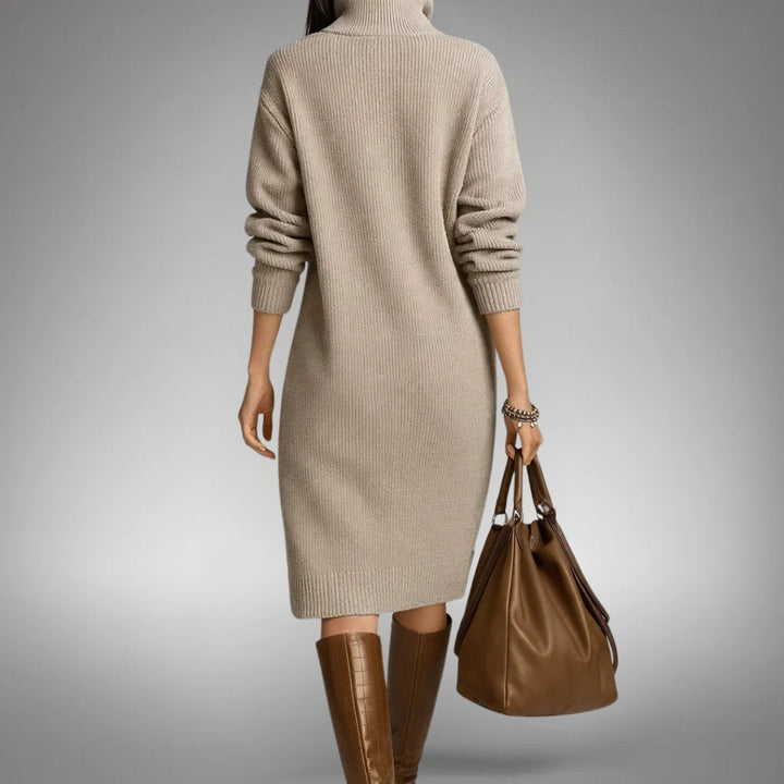 Belvind | Dame Strikket Midi Kjole Oversized - Orange - Image 7