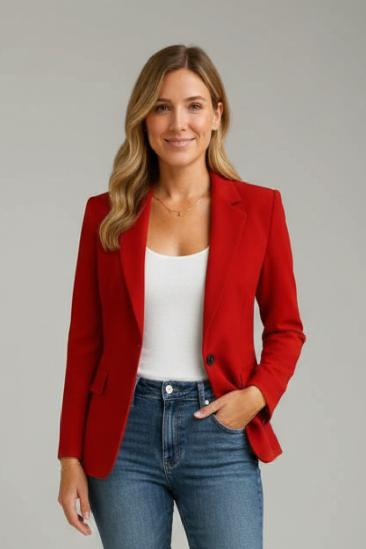 Belvorn | Dame Rød Jakke Enkeltknapset Blazer - Red - Image 2
