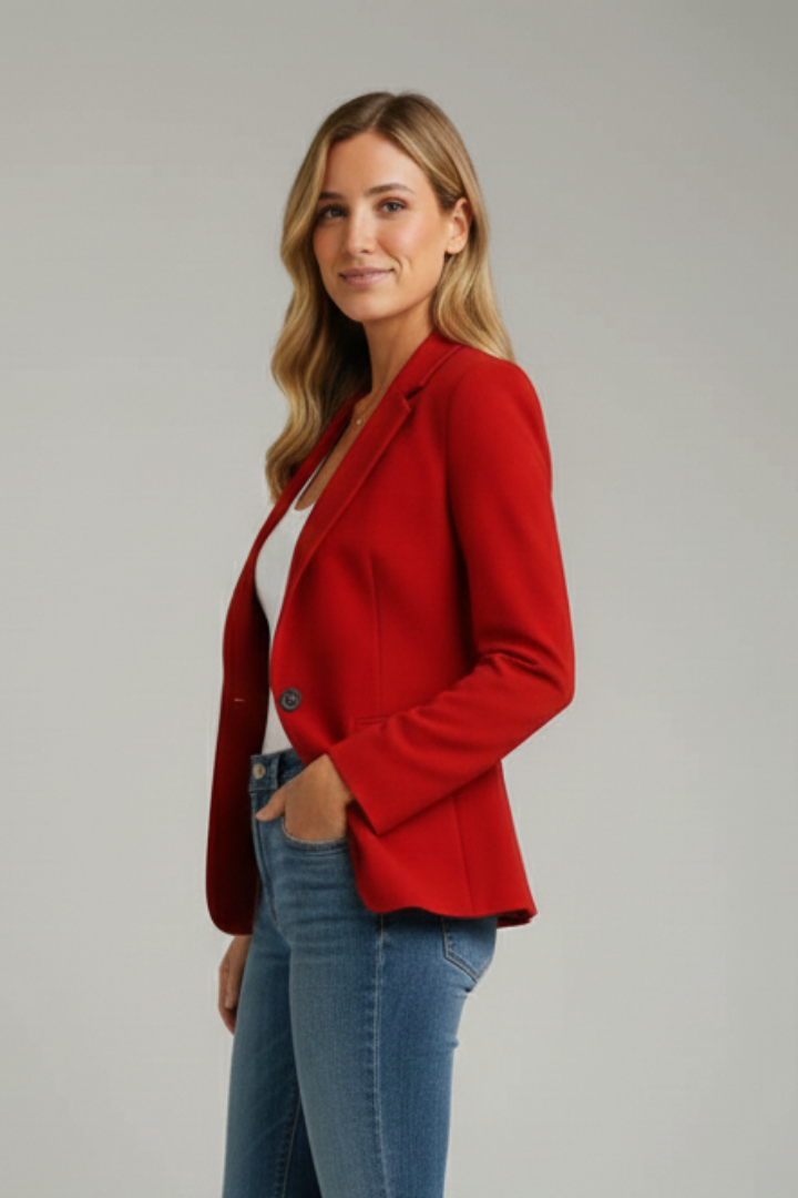 Belvorn | Dame Rød Jakke Enkeltknapset Blazer - Red - Image 3