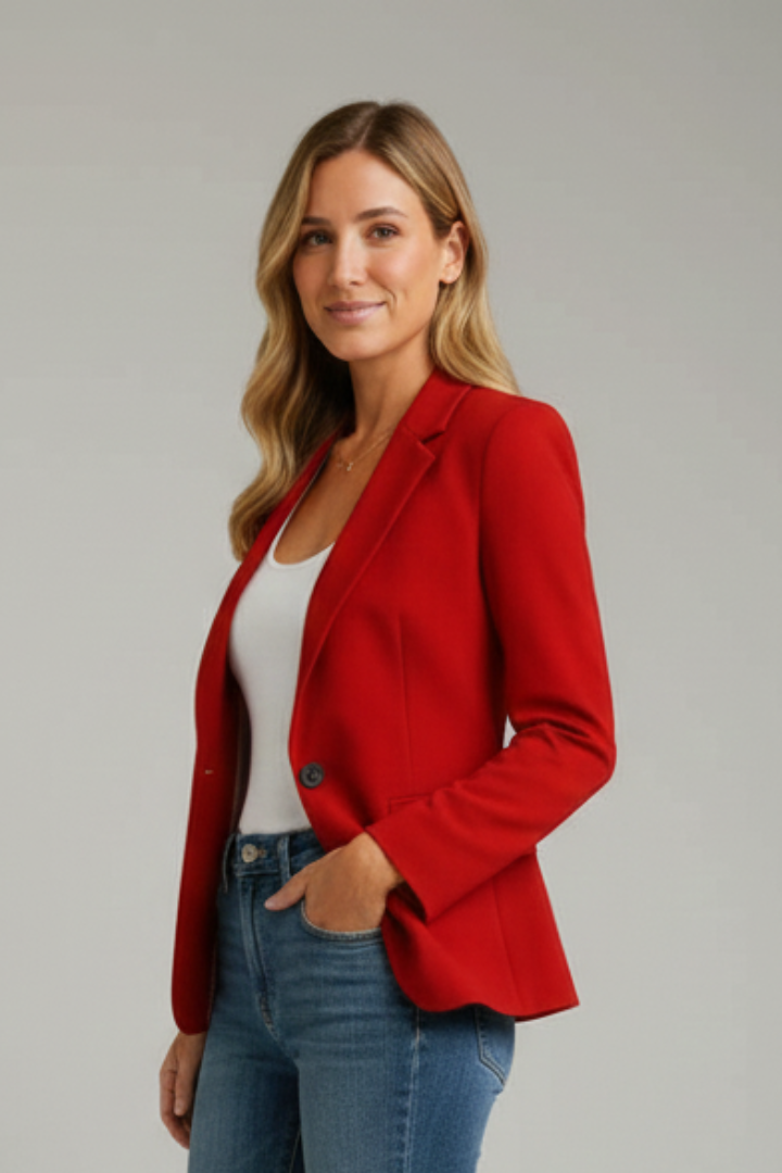 Belvorn | Dame Rød Jakke Enkeltknapset Blazer - Red - Image 4