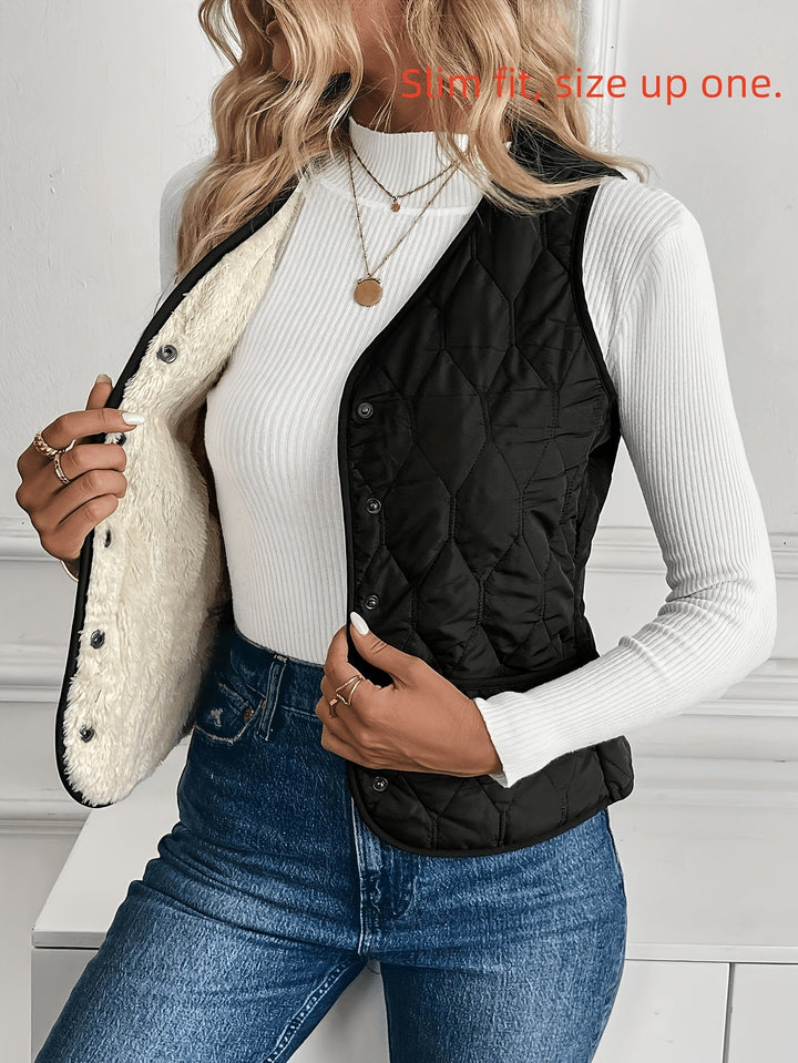Benedikte | Dame Vatteret Vest med Sherpa For - Black - Image 2