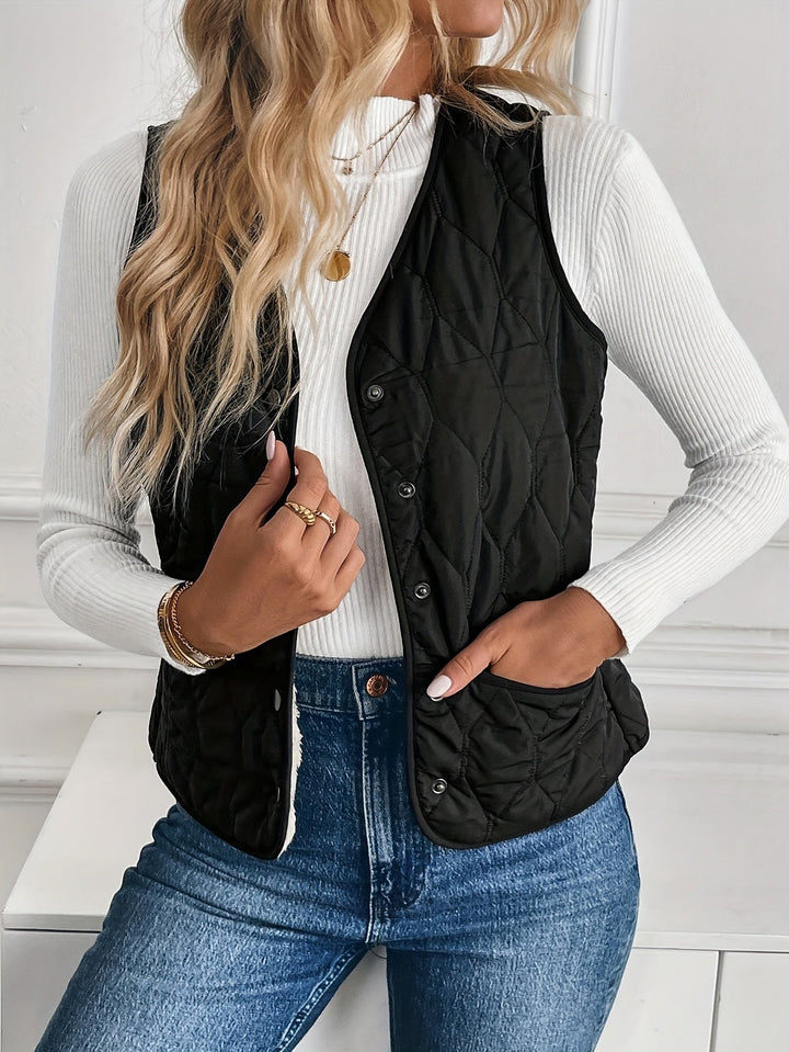 Benedikte | Dame Vatteret Vest med Sherpa For - Black - Image 5