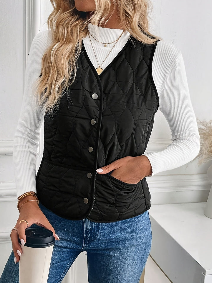 Benedikte | Dame Vatteret Vest med Sherpa For - Black - Image 6