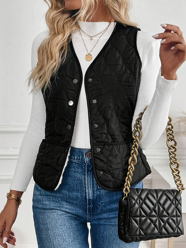 Benedikte | Dame Vatteret Vest med Sherpa For - Black - Image 7