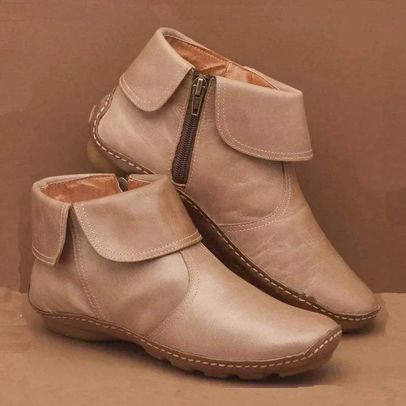 Berdine | Dame Retro Ankelstøvletter med Lynlås - Burgundy - Image 2