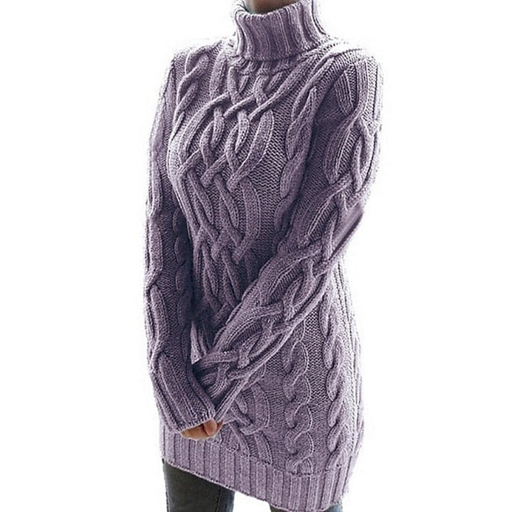 Borghildr | Dame Strik Rullekrave Sweater Kjole - Lilac - Image 1