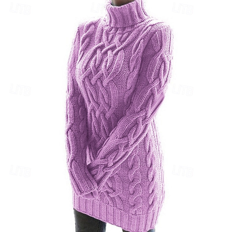Borghildr | Dame Strik Rullekrave Sweater Kjole - Lilac - Image 2