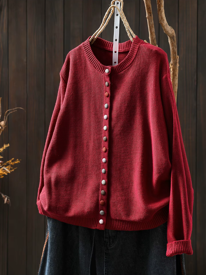 Calveth | Women's Relaxed Fit Knit Cardigan - Cream - Image 2