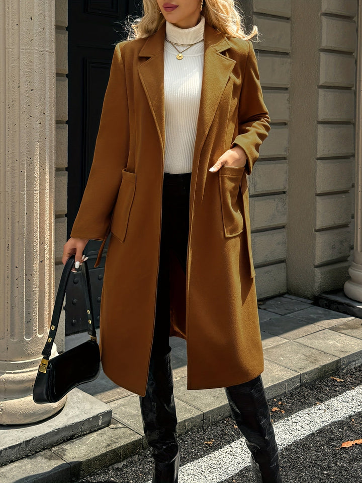 Cecilie | Dame Lang Frakke med Bælte - Camel - Image 11
