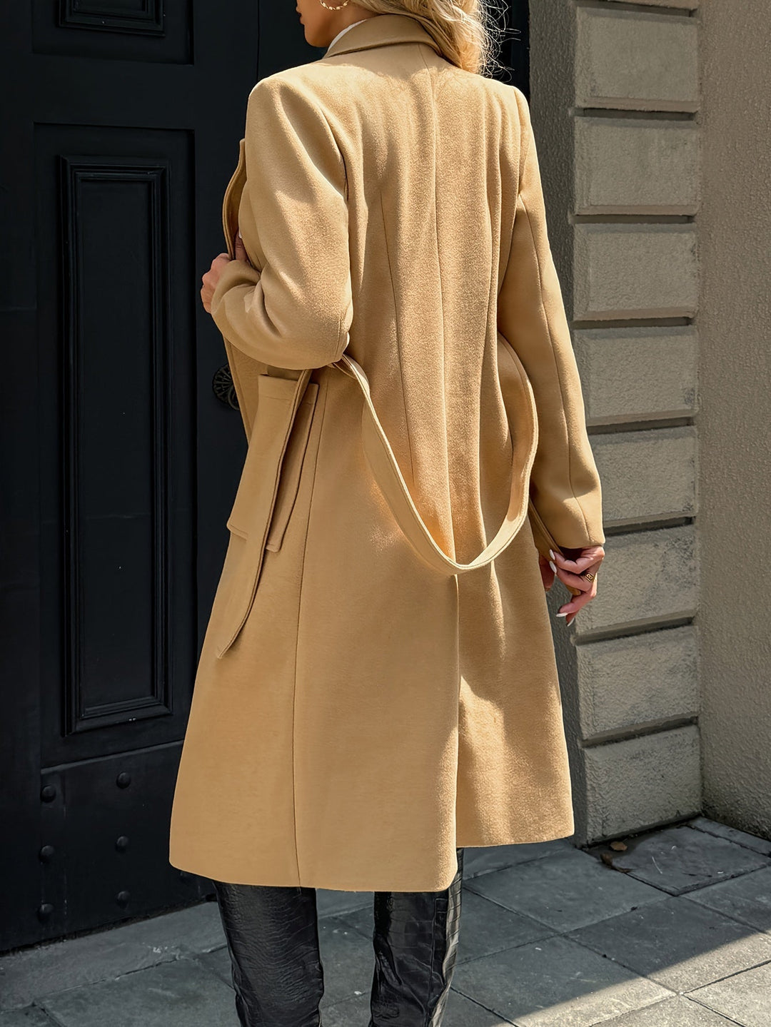 Cecilie | Dame Lang Frakke med Bælte - Camel - Image 2
