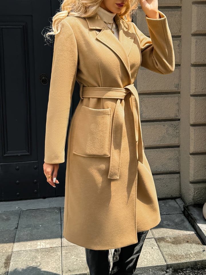 Cecilie | Dame Lang Frakke med Bælte - Camel - Image 3