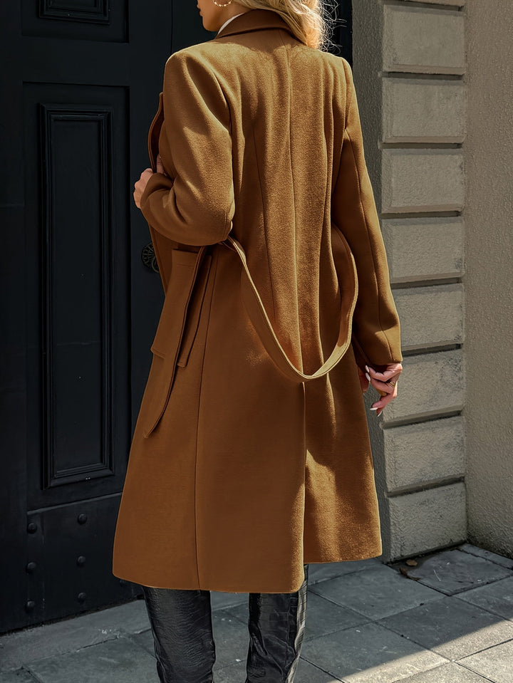 Cecilie | Dame Lang Frakke med Bælte - Camel - Image 7