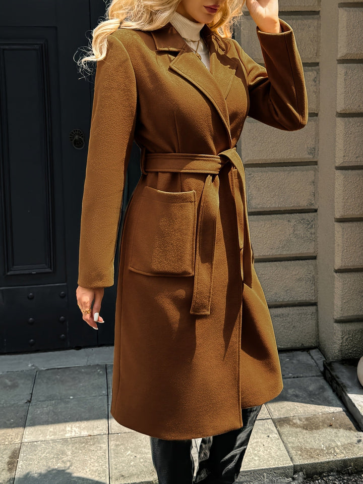 Cecilie | Dame Lang Frakke med Bælte - Camel - Image 8