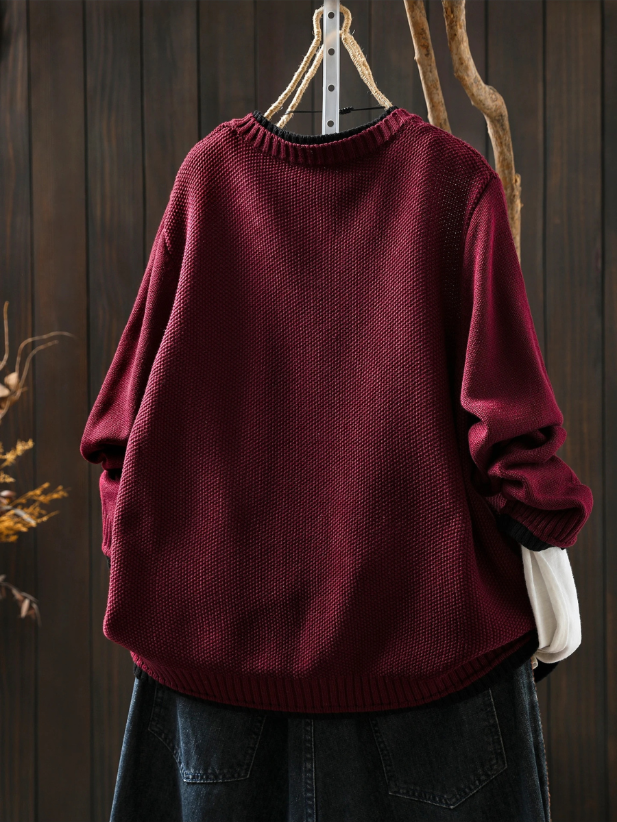 Colvara | Women's Relaxed Fit Knit Cardigan - Burgundy - Image 2