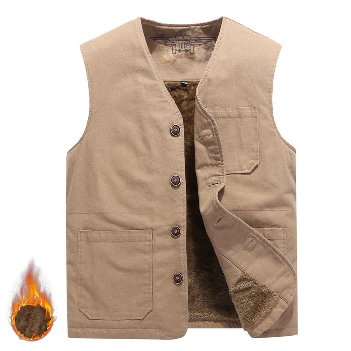 Corvald | Herre Fleecevest med Knapper - Khaki - Image 1