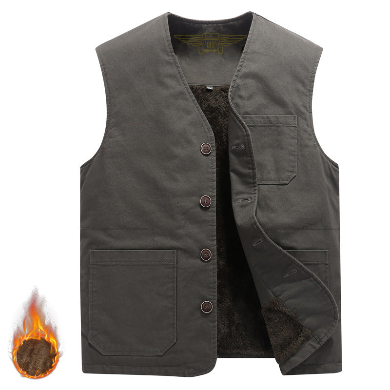Corvald | Herre Fleecevest med Knapper - Khaki - Image 2