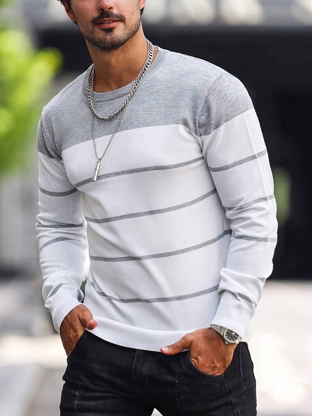 Corvald | Herre Strikpullover Stribet Rund Hals - Image 1