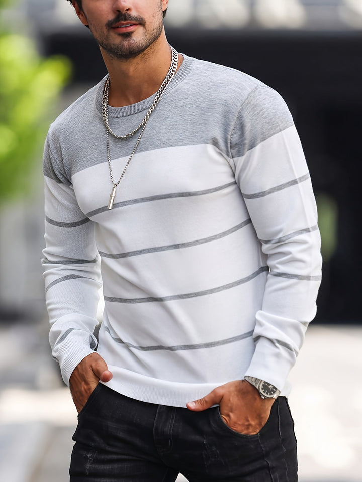 Corvald | Herre Strikpullover Stribet Rund Hals - Image 1