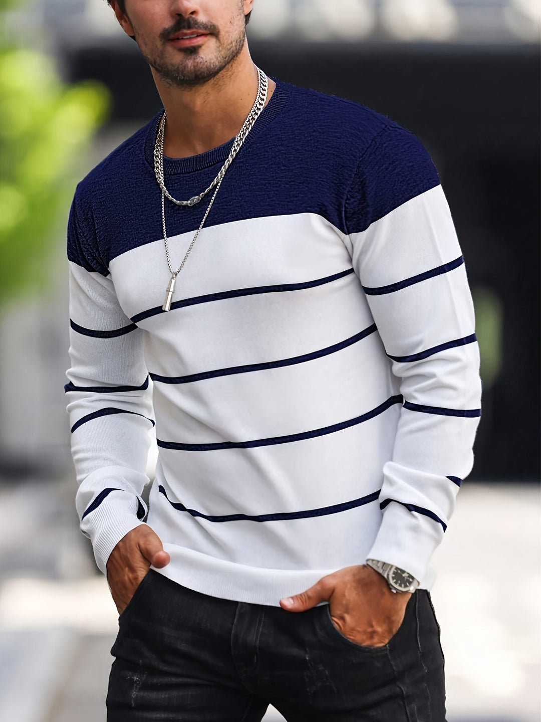 Corvald | Herre Strikpullover Stribet Rund Hals - Image 10