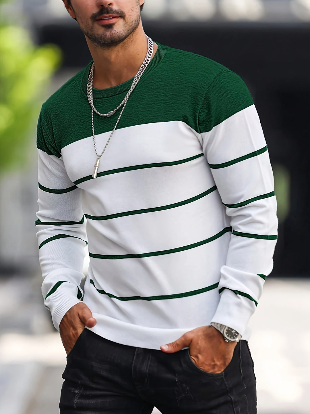 Corvald | Herre Strikpullover Stribet Rund Hals - Image 11