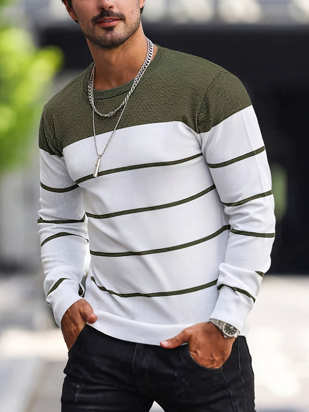 Corvald | Herre Strikpullover Stribet Rund Hals - Image 14