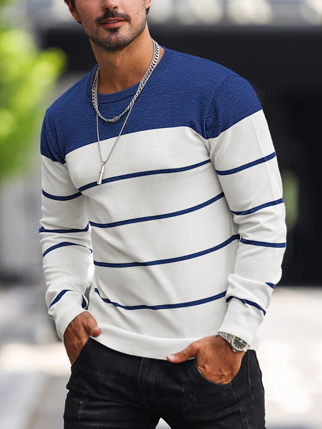 Corvald | Herre Strikpullover Stribet Rund Hals - Image 16