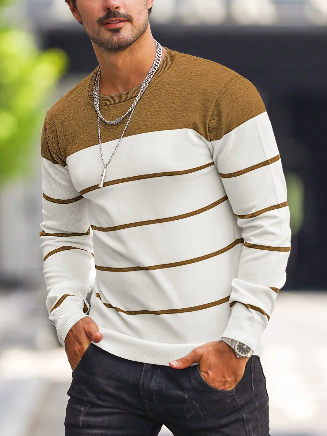 Corvald | Herre Strikpullover Stribet Rund Hals - Image 17