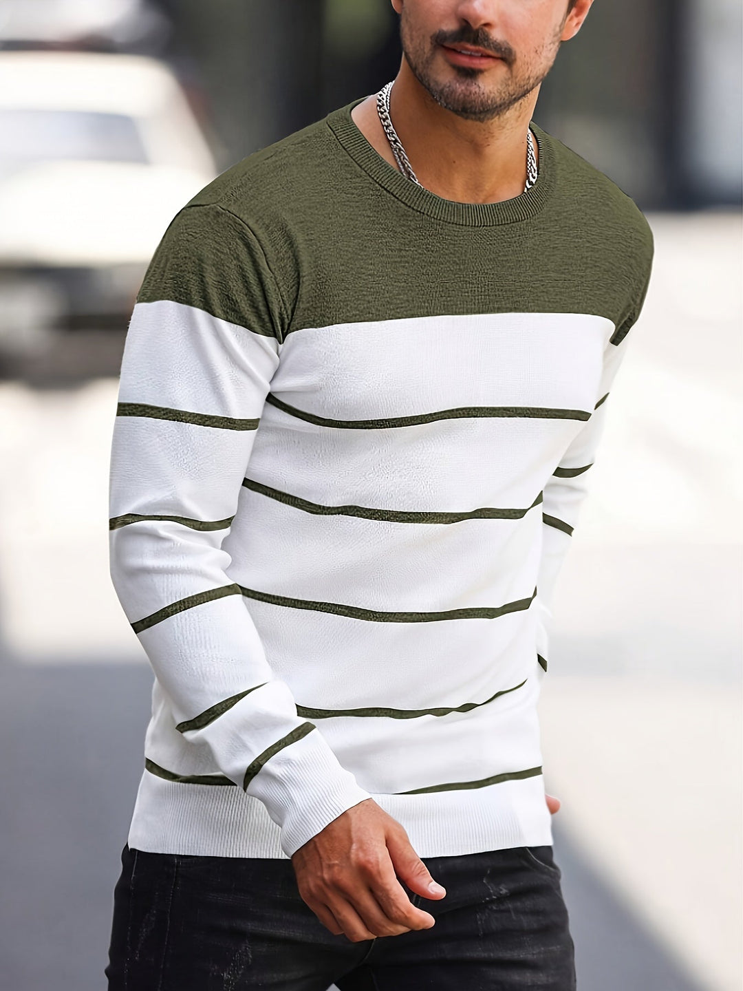 Corvald | Herre Strikpullover Stribet Rund Hals - Image 5