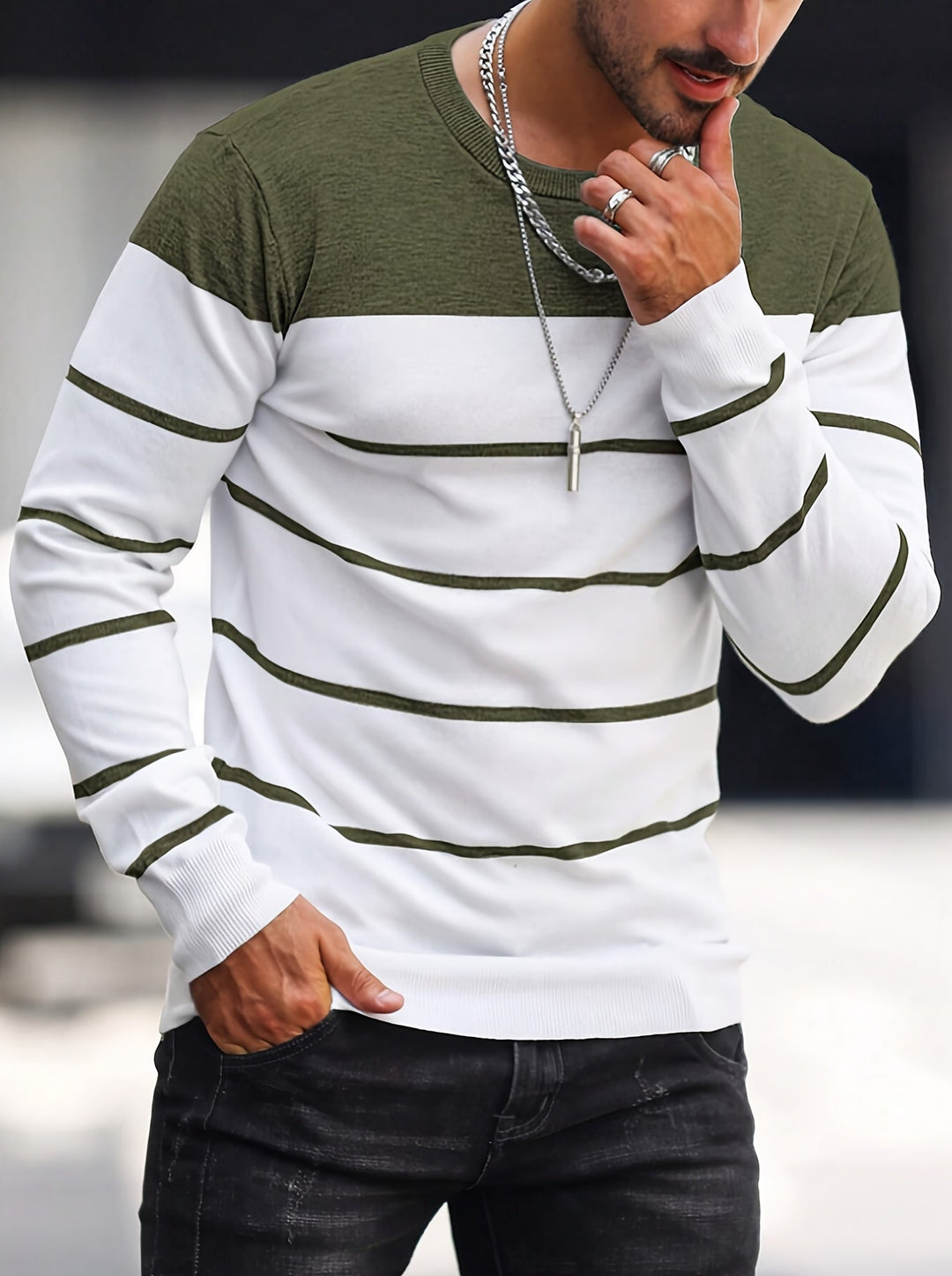 Corvald | Herre Strikpullover Stribet Rund Hals - Image 6