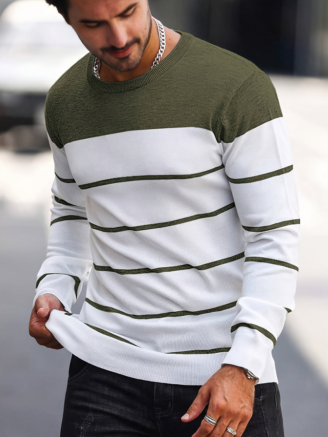 Corvald | Herre Strikpullover Stribet Rund Hals - Image 7