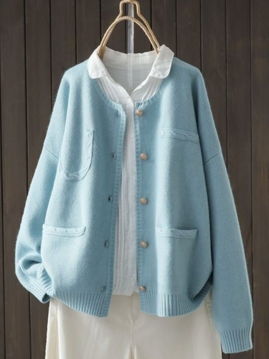 Corvina | Women's Relaxed Fit Knit Cardigan with Pockets - Cream - Image 2