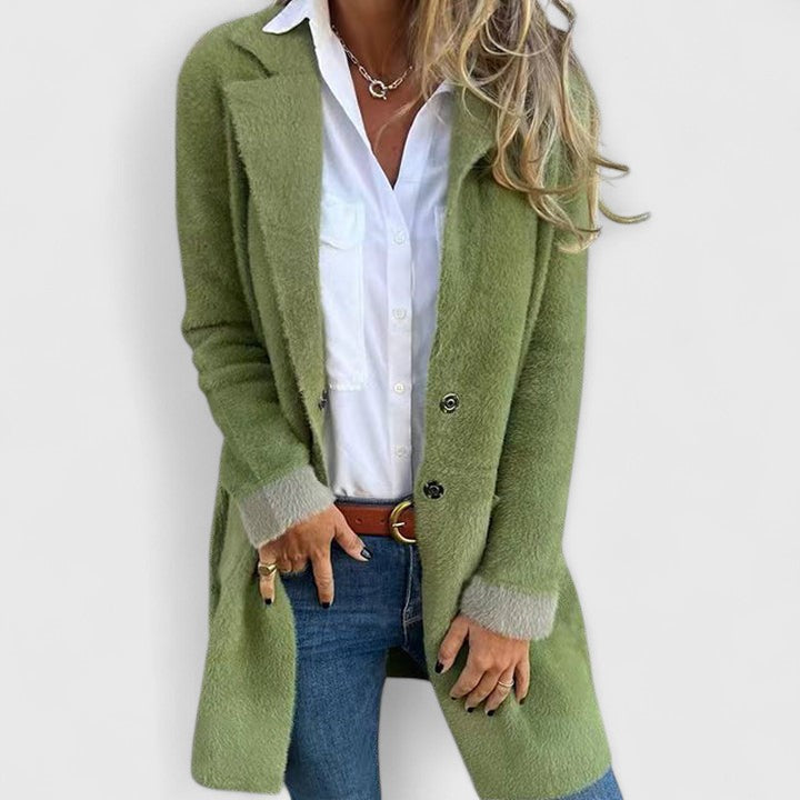 Dagrun | Dame Strikket Cardigan Knælang - Green - Image 1