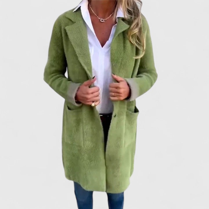 Dagrun | Dame Strikket Cardigan Knælang - Green - Image 2
