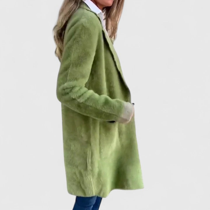 Dagrun | Dame Strikket Cardigan Knælang - Green - Image 3