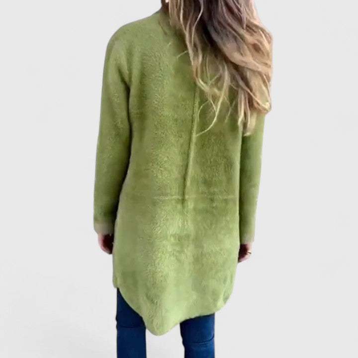 Dagrun | Dame Strikket Cardigan Knælang - Green - Image 4